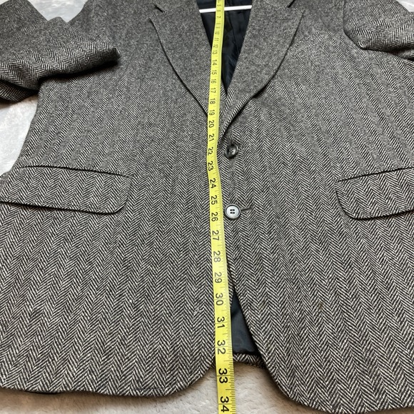 Vintage Lands End Herringbone Tweed Blazer Mens 46R Black 100% Wool Two Button - Picture 12 of 16